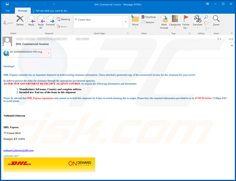 Spam-e-mail met DHL Express-thema gebruikt om AgentTesla te verspreiden