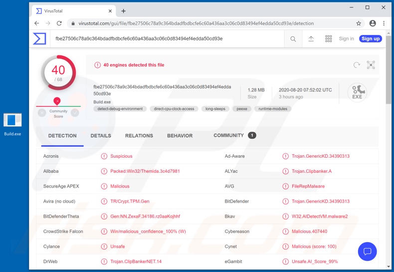 E-Clipper malwaredetecties op VirusTotal