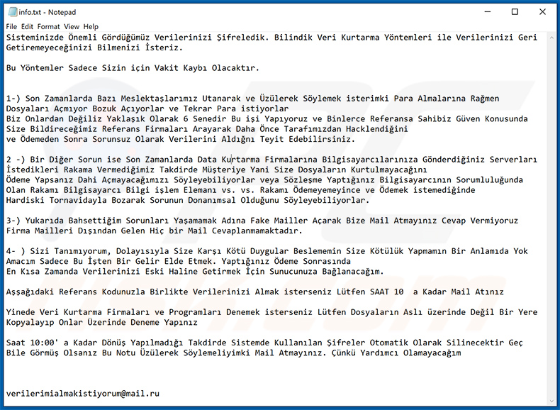 Eight ransomware Turkish info.txt