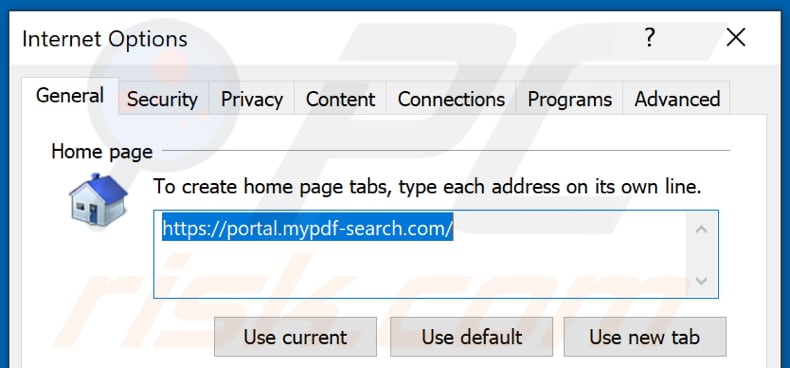 Removing mypdf-search.com from Internet Explorer homepage