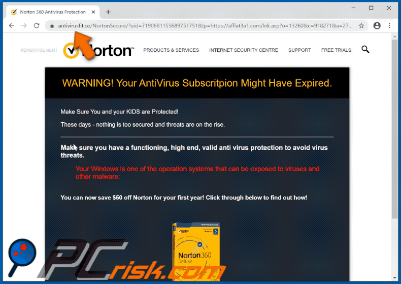 antivirusfit.co website tonen Norton Subscription Has Expired Today pop-up scam