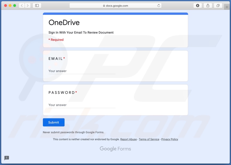 Oplichtingspagina waarop de aanmeldgegevens worden gestolen na ontvangst van een valse OneDrive e-mail