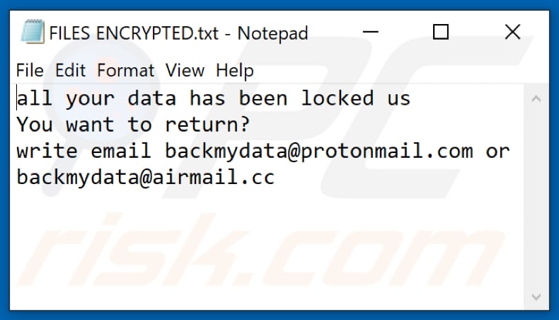 Bmd ransomware text file (FILES ENCRYPTED.txt)