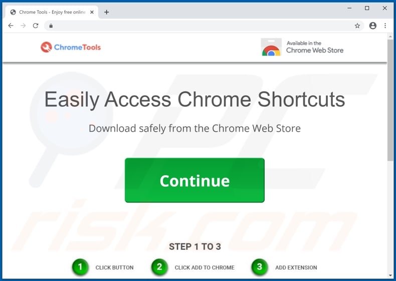 Website die de Chrome Tools adware promoot