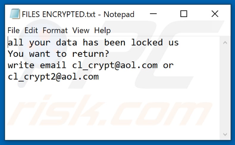Cl ransomware text file (FILES ENCRYPTED.txt)