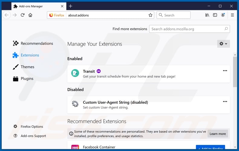 Removing cometsearch.info related Mozilla Firefox extensions