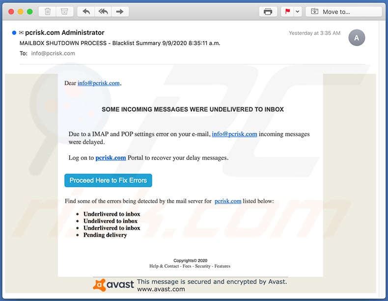 E-mailreferenties Phishing-spam-e-mail (2020-09-10)