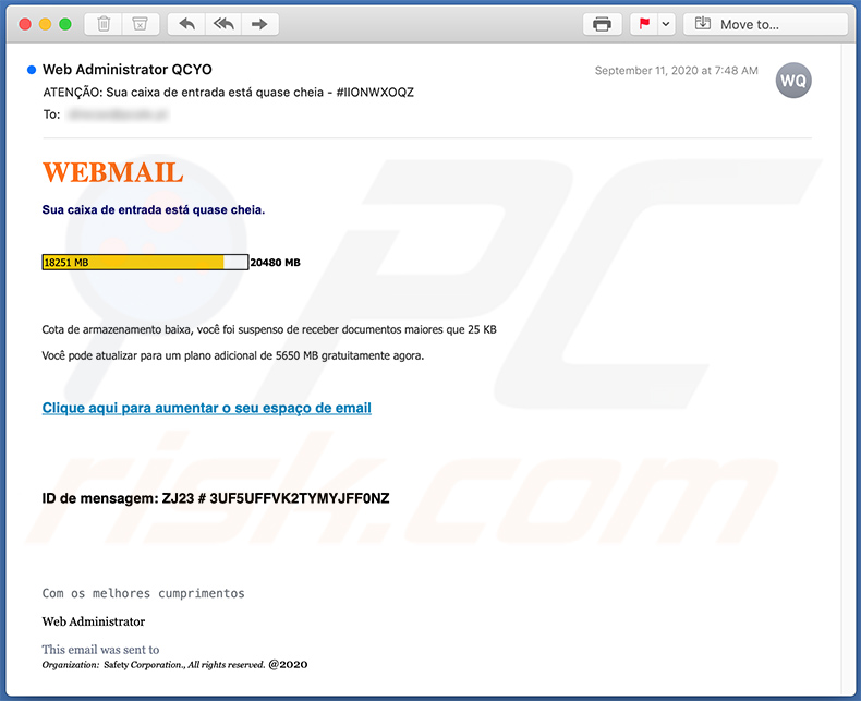Portuguese variant van de Mail Quota-e-mail