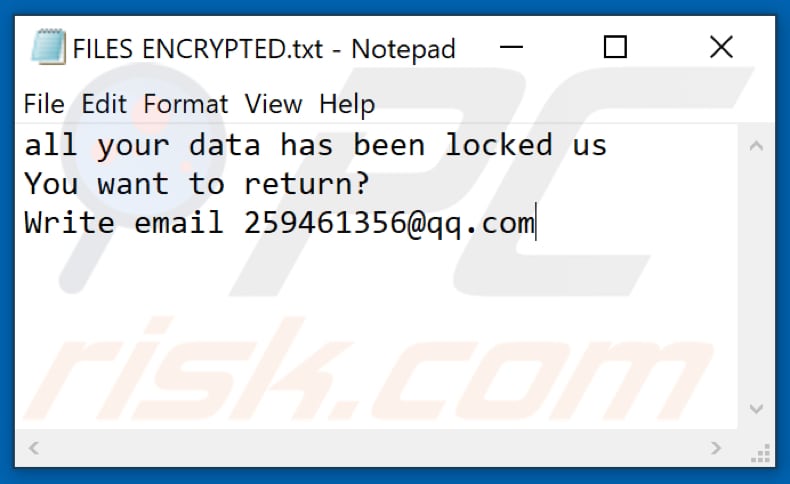 259 ransomware text file (FILES ENCRYPTED.txt)