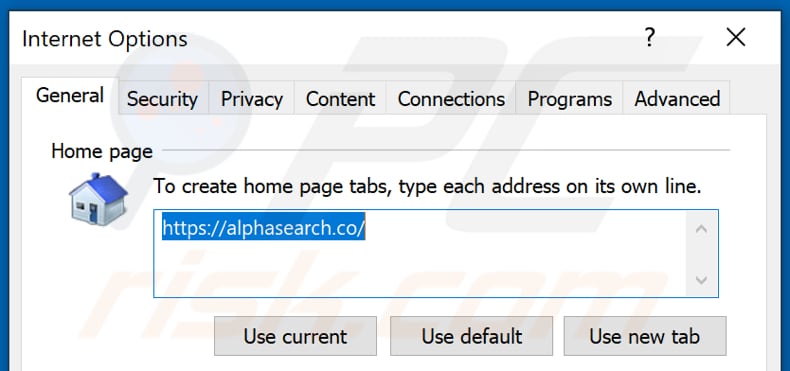 Alphasearch.co verwijderen van de startpagina van Internet Explorer