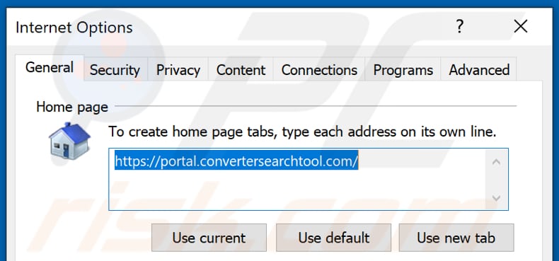 Removing convertersearchtool.com from Internet Explorer homepage