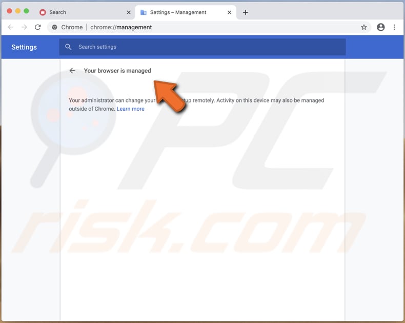 cyber search browser hijacker managed by your organization feature added to chrome