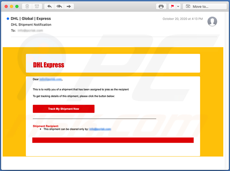 Spam-e-mail met DHL Express-thema gebruikt voor phishing-doeleinden (2020-10-26)