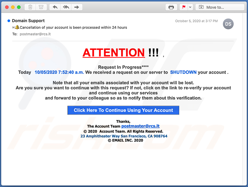 Spam-e-mail die wordt gebruikt voor phishing-doeleinden (2020-10-08 - 2)