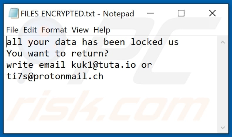 Kut ransomware text file (FILES ENCRYPTED.txt)