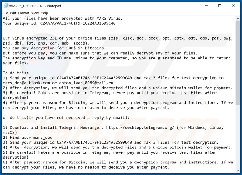 MARS decrypt instructions (!!!MARS_DECRYPT.TXT)