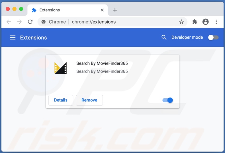 MovieFinder365 browser hijacker geïnstalleerd op Google Chrome