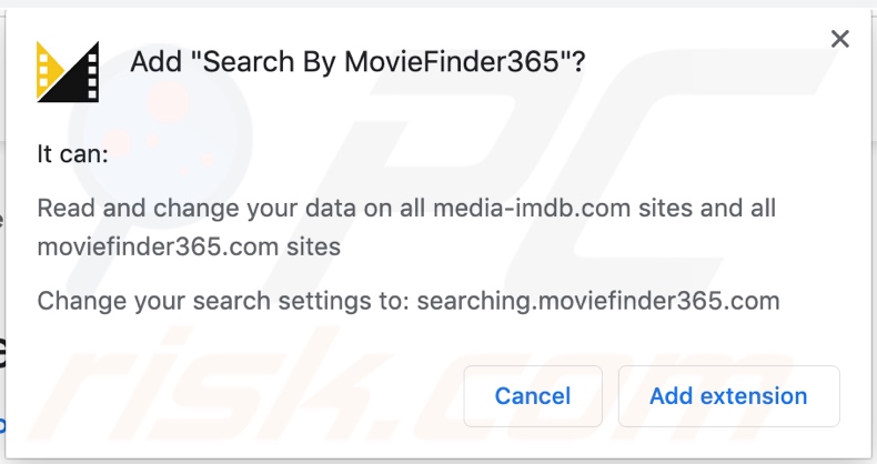 MovieFinder365 browser hijacker vraagt om verschillende toestemmingen in Google Chrome