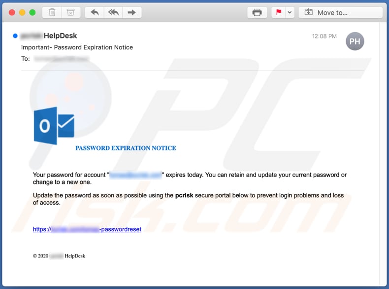 PASSWORD EXPIRATION NOTICE e-mail oplichtingscampagne