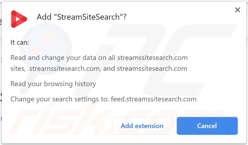 De StreamSiteSearch browserkaper vraagt verschillende rechten