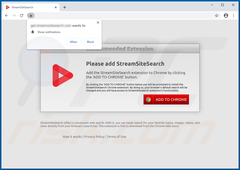 Website die StreamSiteSearch browserkaper promoot