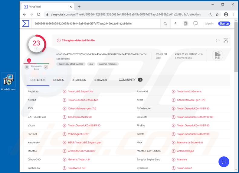 Chaes malware (nep-installatieprogramma) detecties ingeschakeld VirusTotal