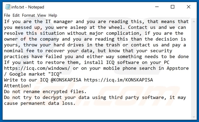 ELDAOSLA ransomware text file (info.txt)