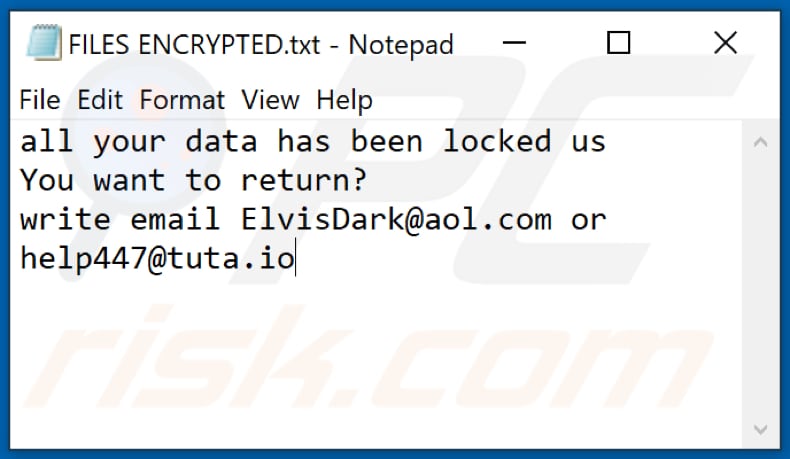 Elvis ransomware text file (FILES ENCRYPTED.txt)
