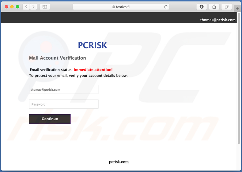 festivo.fi phishing-website gepromoot met behulp van spam-e-mails