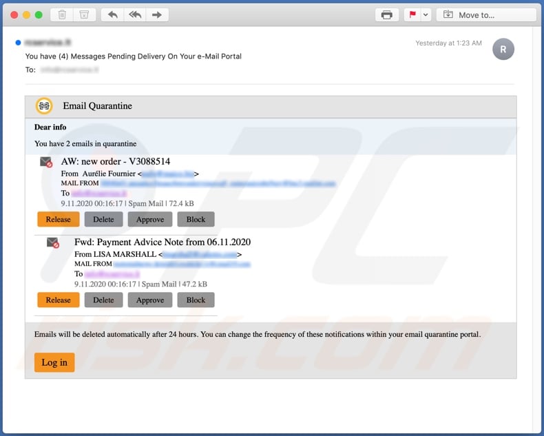 Email Quarantine scam email spam campaigne