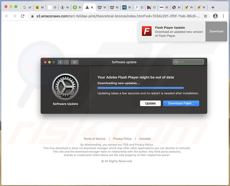 flip-search.com browser hijacker being promoted via fake Flash player update websites