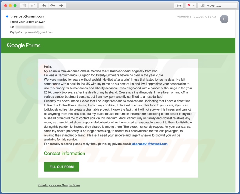 Google Forms e-mail oplichting via spamcampagne