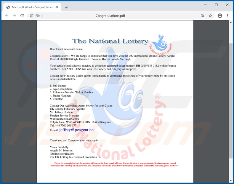 national lottery email scam pdf document