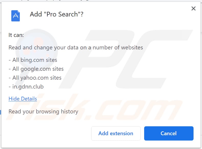 pro search browser hijacker notification