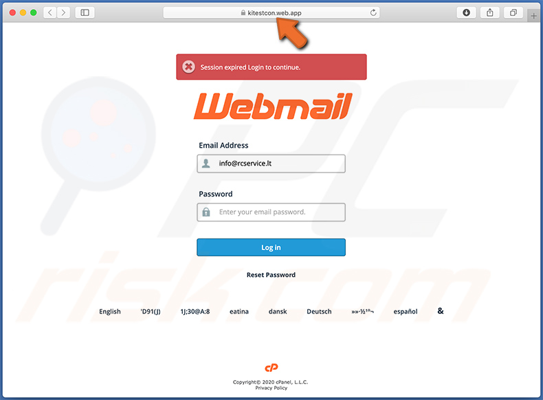 Fake Webmail login site (kitestcon.web[.]app) promoted via SharePoint-themed spam email