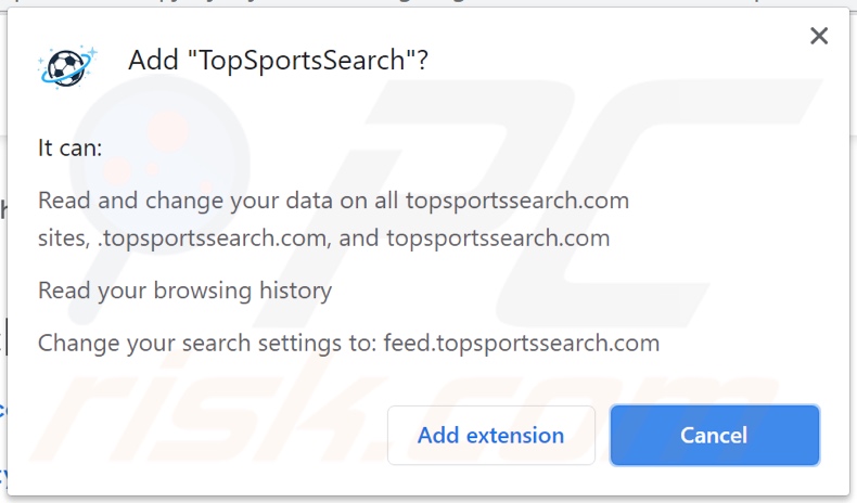 TopSportsSearch browser hijacker asking for permissions