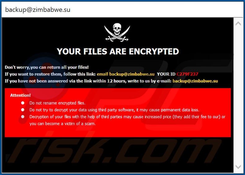 Zimba decrypt instructions (pop-up)