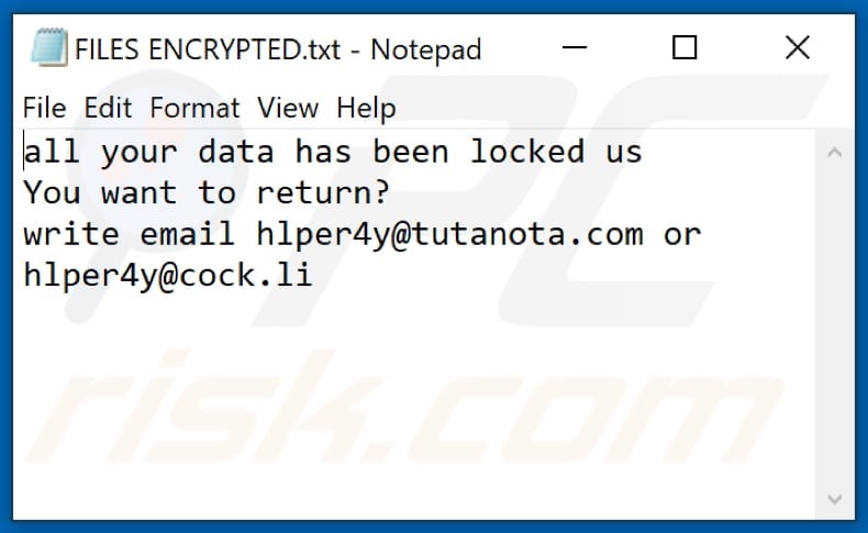 4help ransomware tekstbestand (FILES ENCRYPTED.txt)