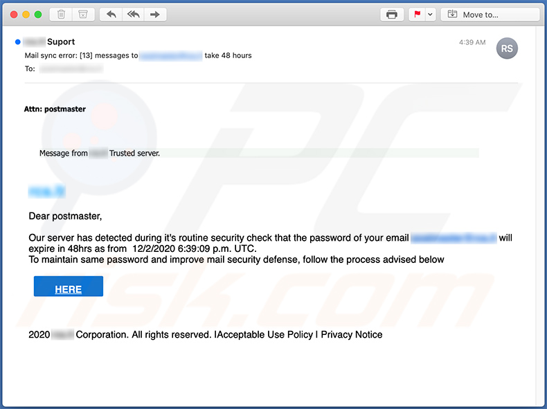 Spam-e-mail die wordt gebruikt om een phishingwebsite te promoten (2020-12-03)