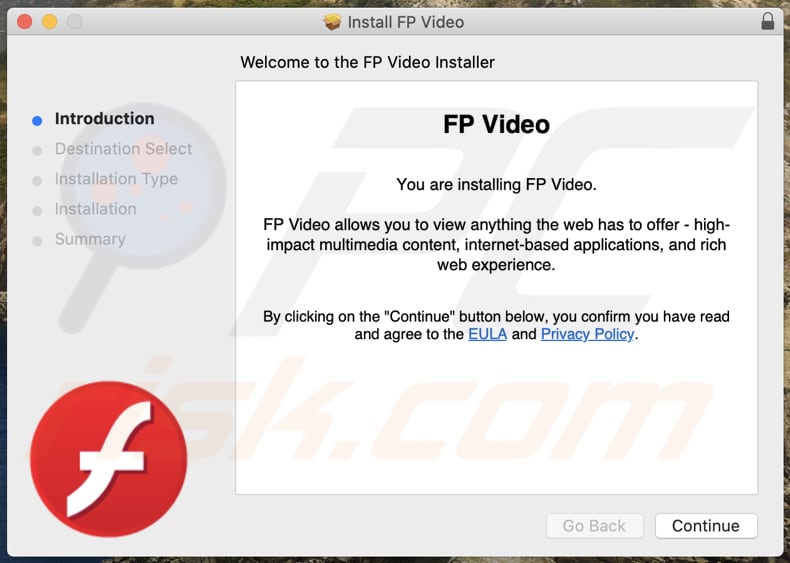 Misleidende installer die de FPVideo adware promoot