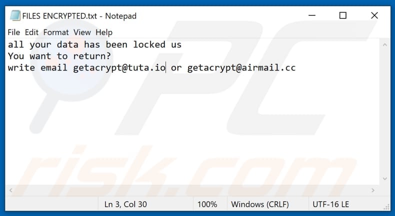 Gac ransomware tekstbestand (FILES ENCRYPTED.txt)