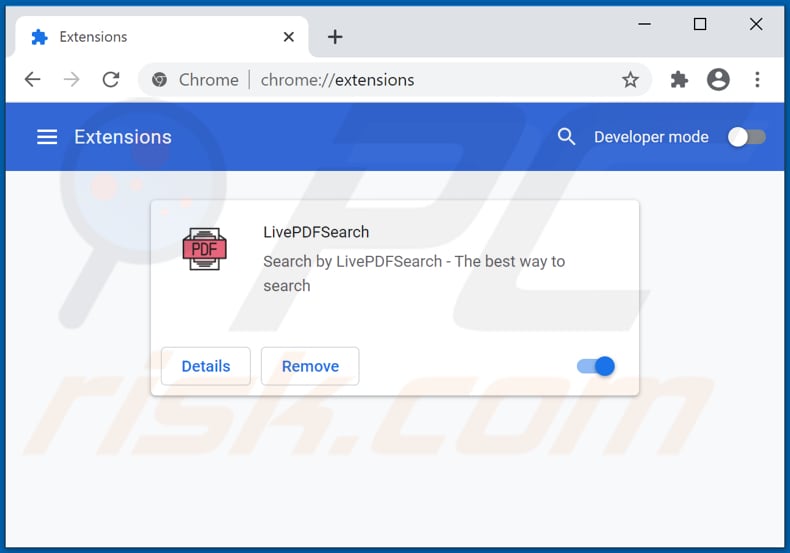 Removing livepdfsearch.com related Google Chrome extensions
