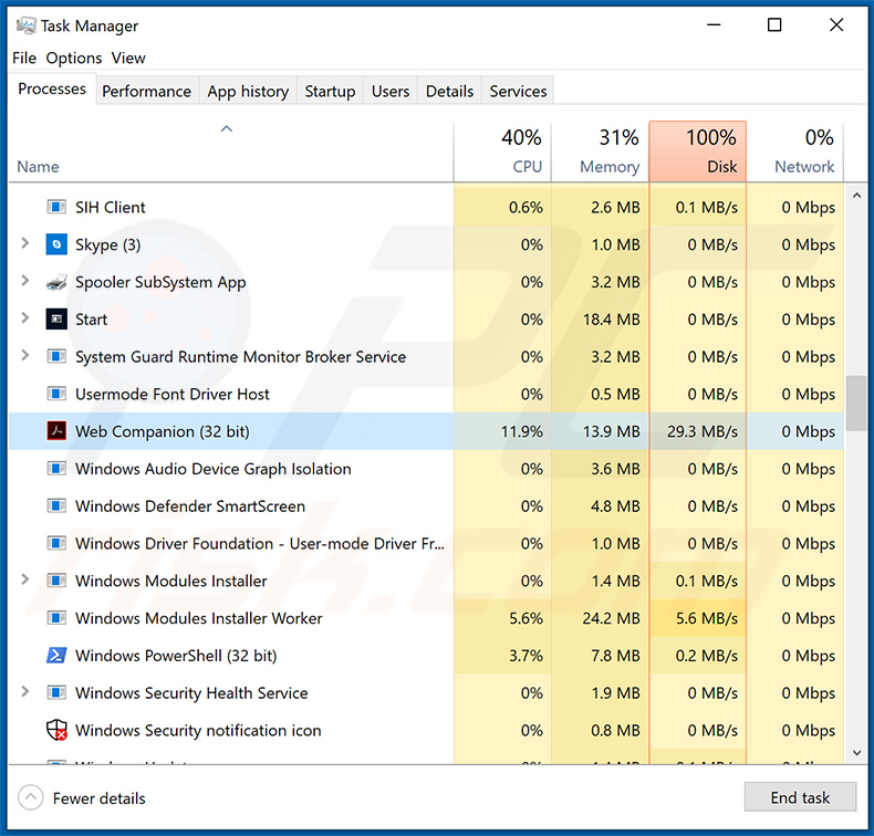 .lock (Dharma) ransomware in Windows Task Manager