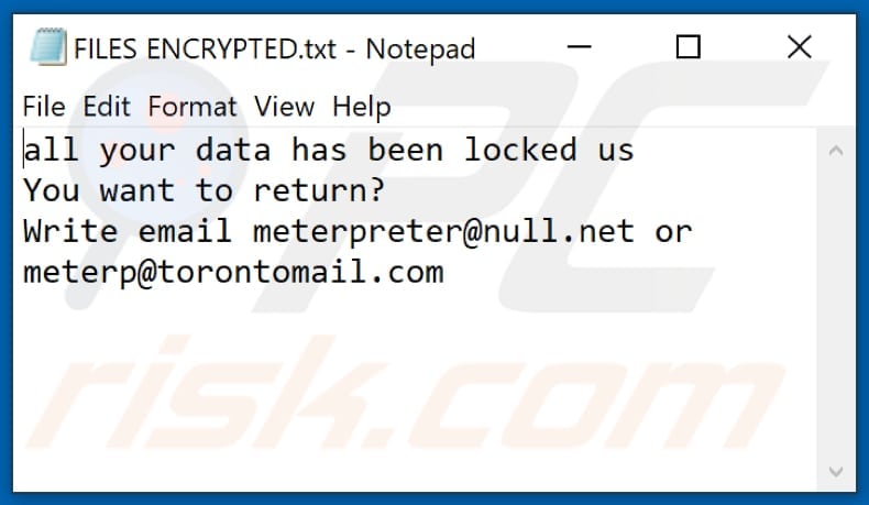 Mpr ransomware's tekstbestand (FILES ENCRYPTED.txt)