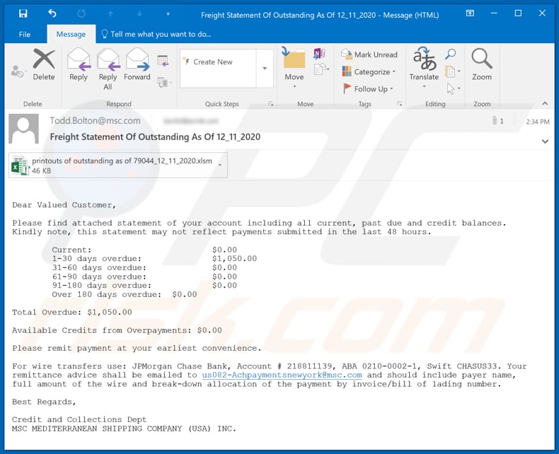 E-mail van MSC met malware