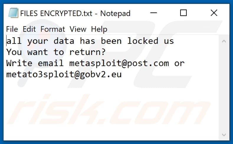 Msf ransomware tekstbestand (FILES ENCRYPTED.txt)