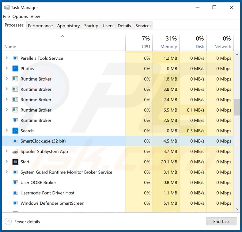 passwordstealer spyware smartclock.exe kwaadaardig proces in taakbeheer