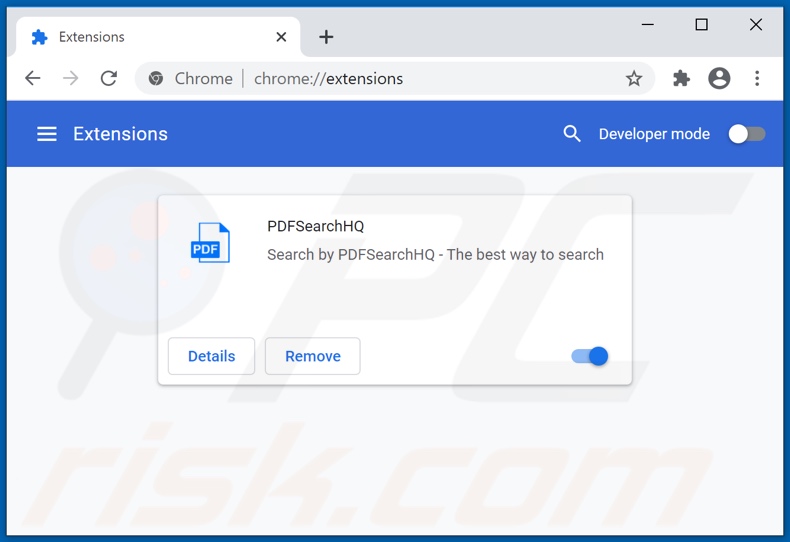 Aan pdfsearchhq.com gerelateerde Google Chrome extensies verwijderen