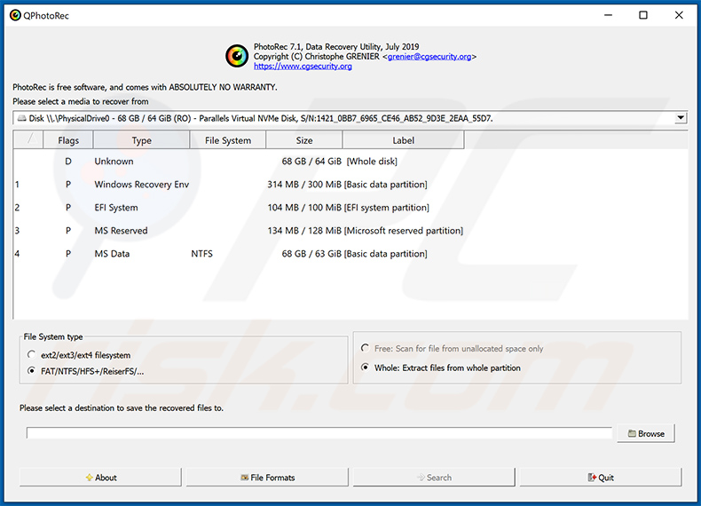 PhotoRec-herstelprogramma voor Stop/Djvu-ransomware