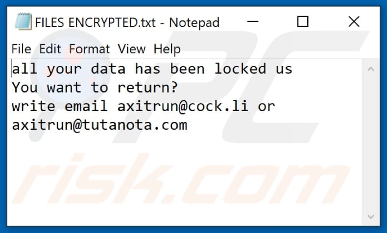 14x ransomware tekstbestand (FILES ENCRYPTED.txt)